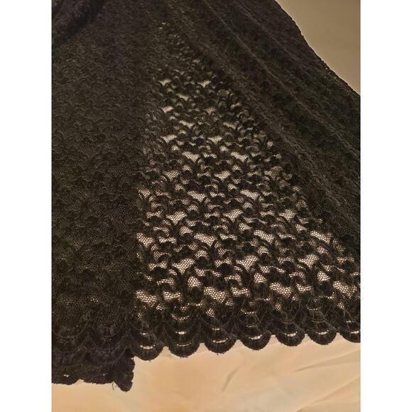 Black maxi Flocked Velvet Dress Spaghetti Strap High Slit Back Sheer Lined Sz L - Picture 14 of 16